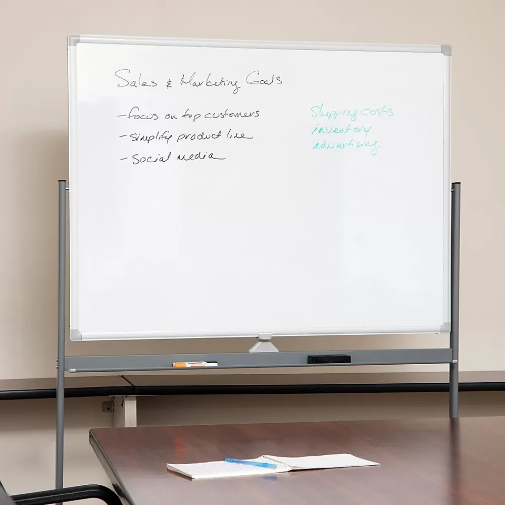Mind Reader Mobile Double-Sided Dry-Erase Whiteboard, Aluminum Frame, 47" x 35.5" (ROLLBOARD-WHT) Outlet