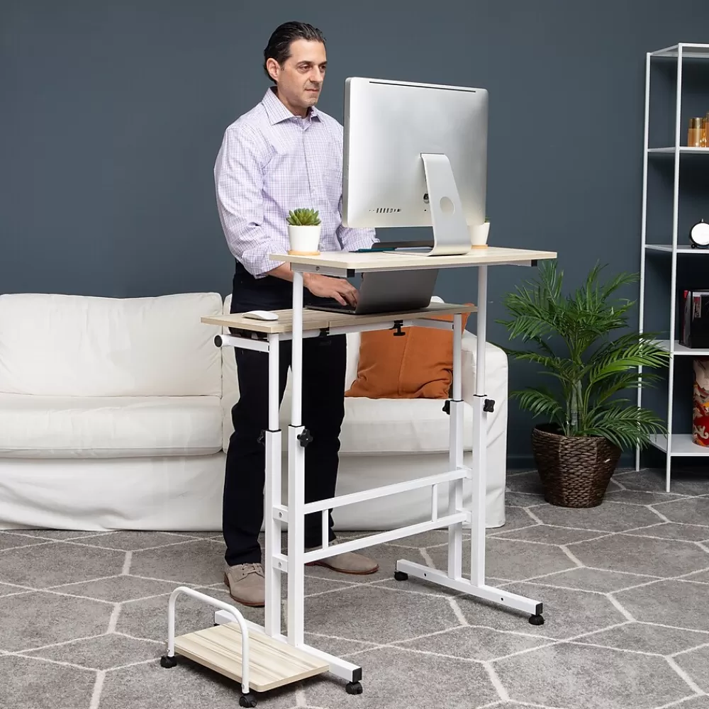 Mind Reader Woodland Collection 21"W Manual Adjustable Standing Desk, White (SDROLLXL-WHT) Clearance