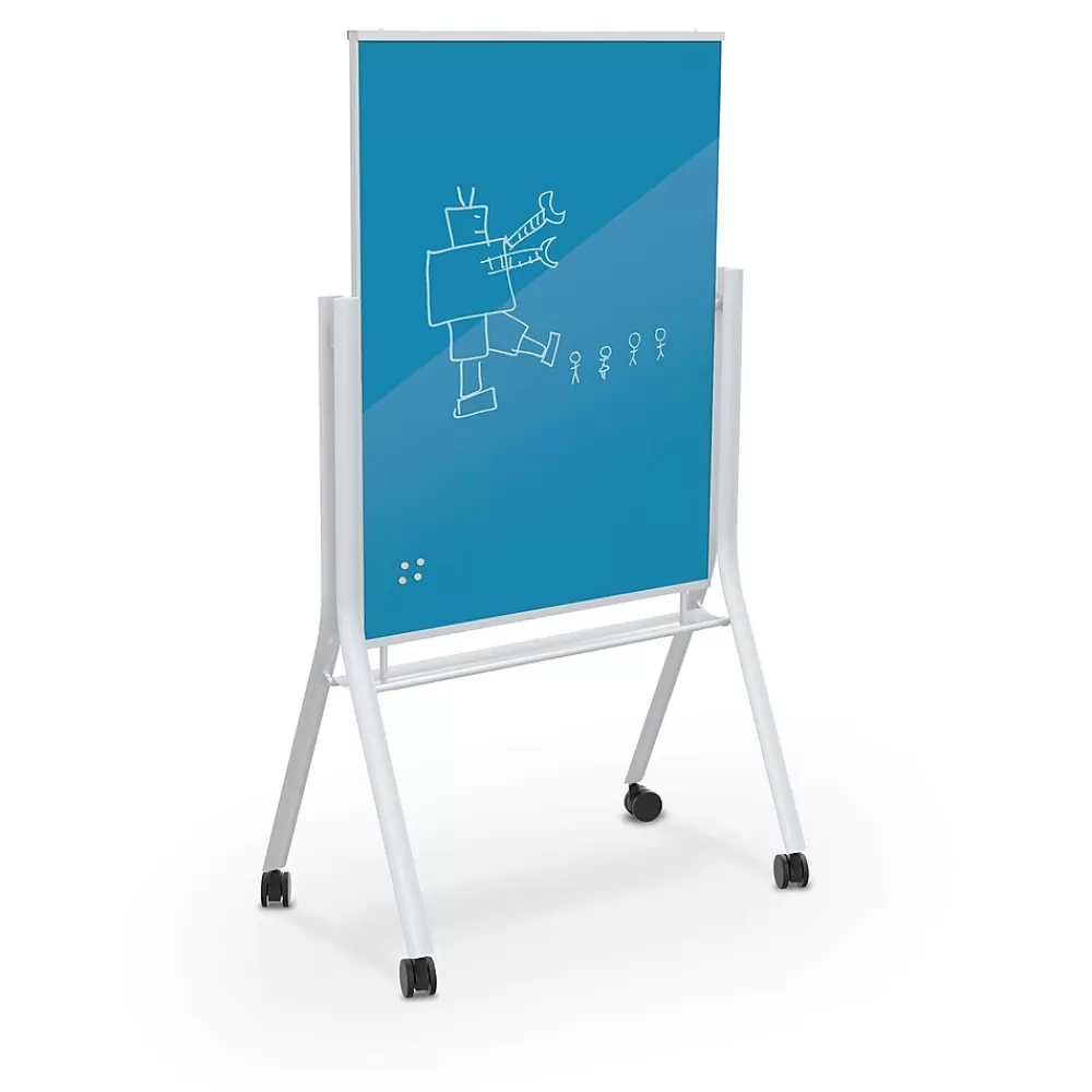 MooreCo Visionary Curve Glass Mobile Dry-Erase Whiteboard, Metal Frame, 4' x 3' (74957-BLUE) Cheap