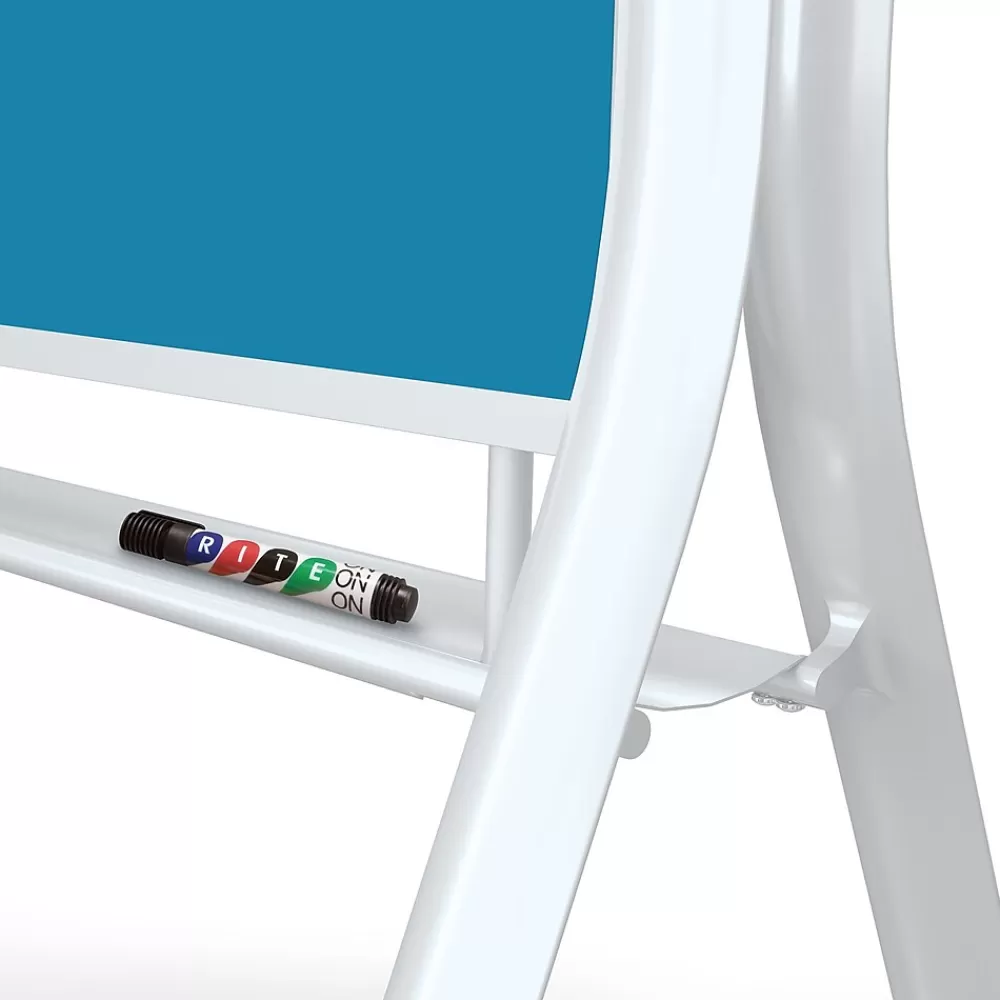 MooreCo Visionary Curve Glass Mobile Dry-Erase Whiteboard, Metal Frame, 4' x 3' (74957-BLUE) Cheap
