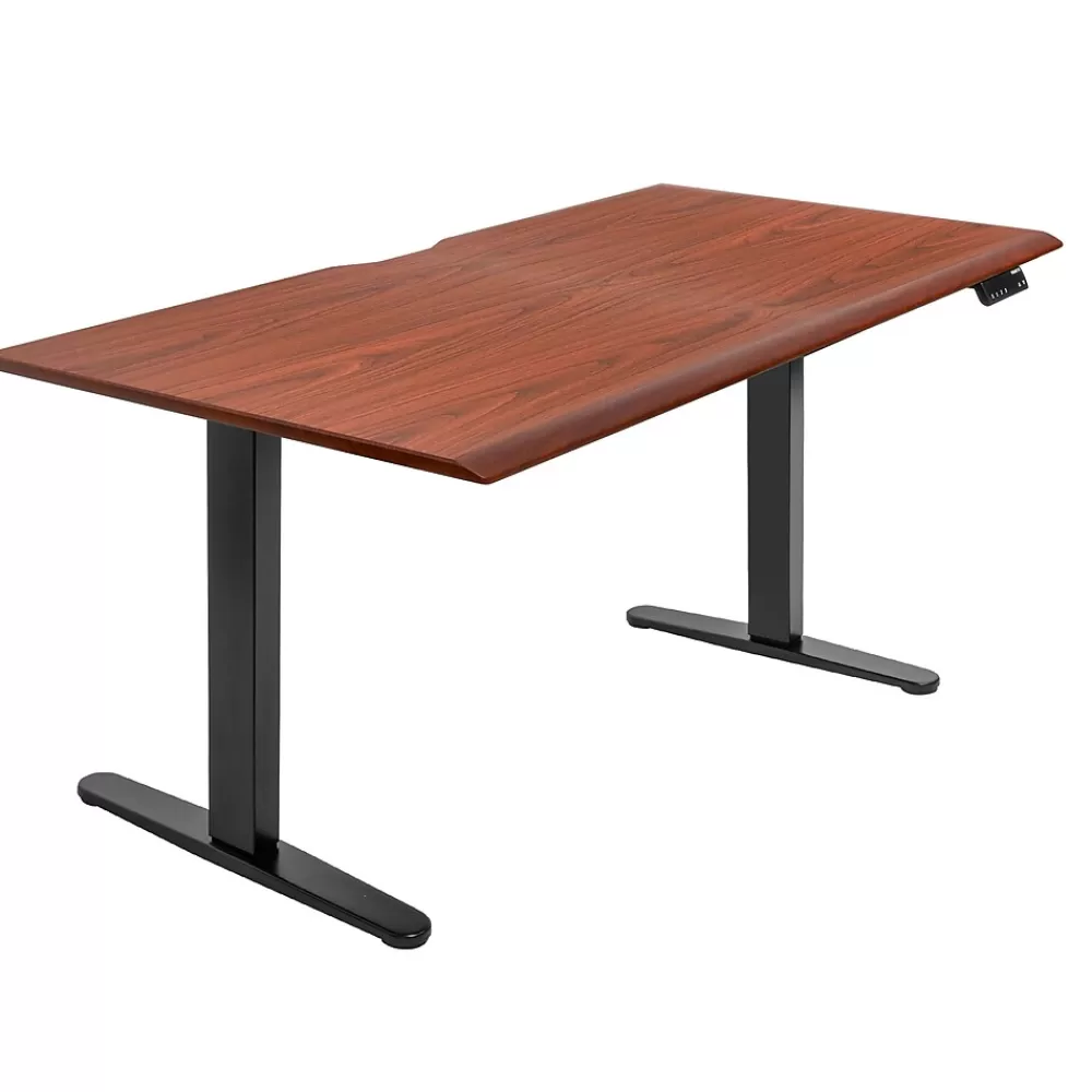 Mount-It! Dual Motor 60"W Electric Adjustable Standing Desk, Black/Hazelnut Brown (MI-18125) New