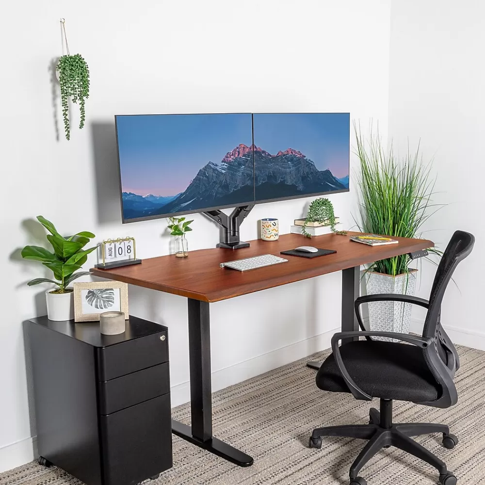 Mount-It! Dual Motor 60"W Electric Adjustable Standing Desk, Black/Hazelnut Brown (MI-18125) New