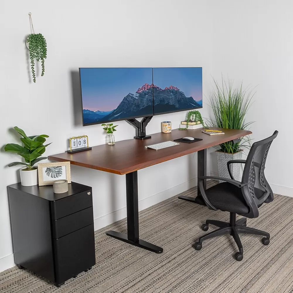 Mount-It! Dual Motor 72"W Electric Adjustable Standing Desk, Black/Hazelnut Brown (MI-18126) Discount