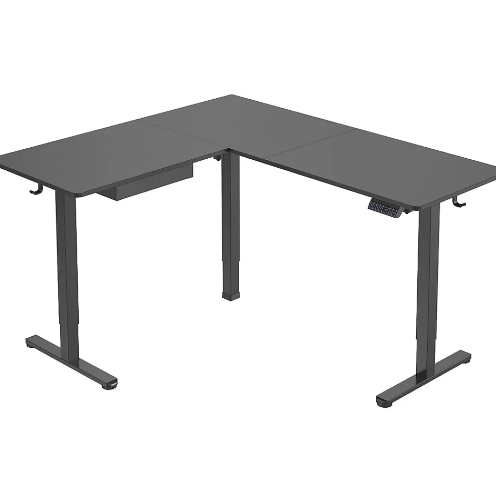 Mount-It! MI-15001 63"W L-Shaped Adjustable Particle Board Standing Desk, (MI-15001) Black Hot