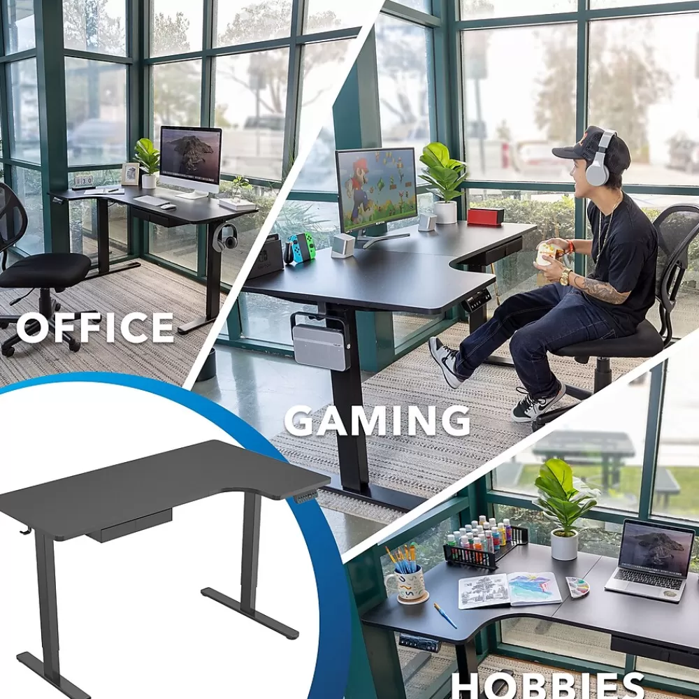 Mount-It! MI-15002 57"W L-Shaped Adjustable Particle Board Standing Desk, Black (MI-15002) Flash Sale