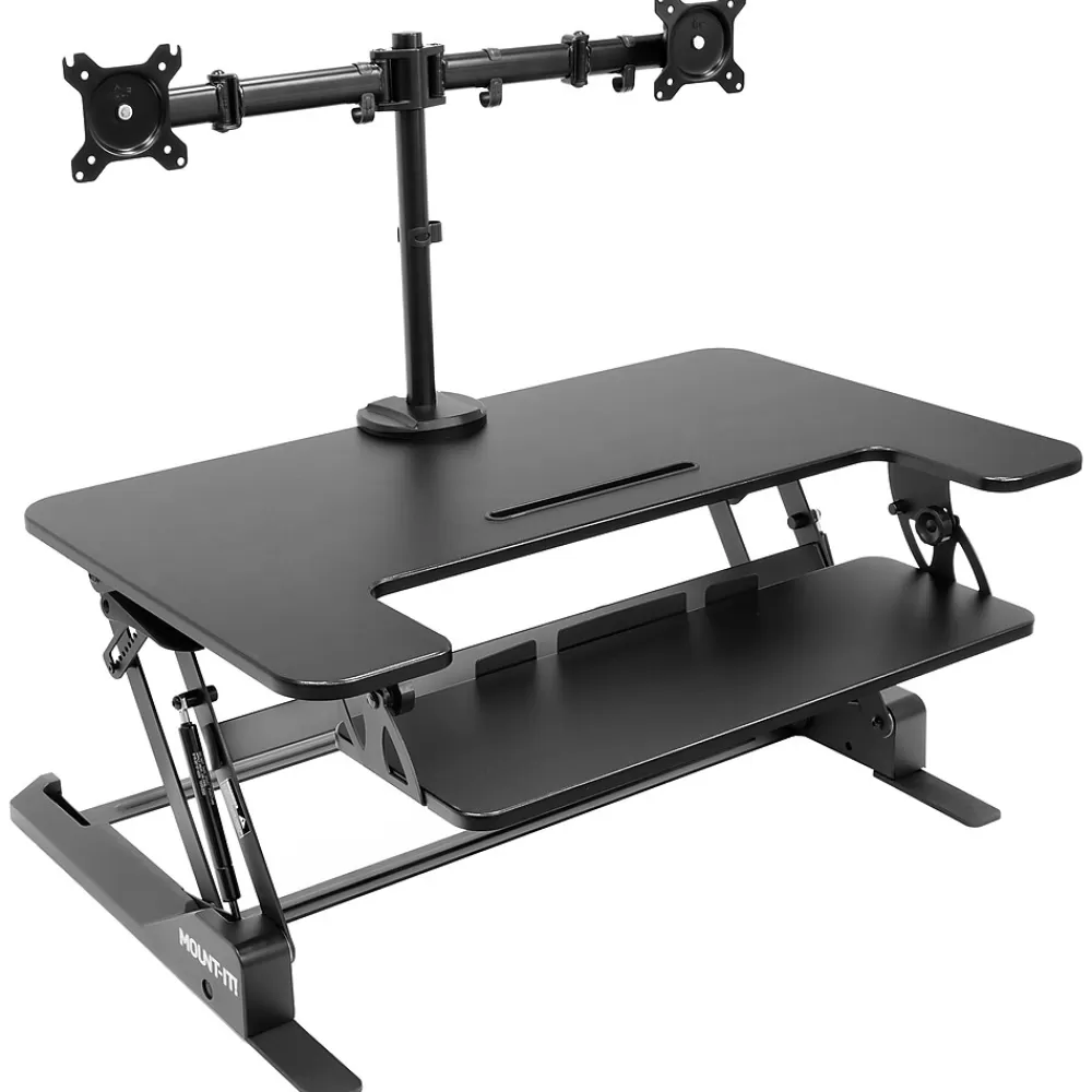 Mount-It! 36"W Manual Rectangular Adjustable Aluminum Standing Desk Converter, Black (MI-7934) Fashion