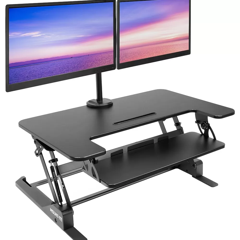 Mount-It! 36"W Manual Rectangular Adjustable Aluminum Standing Desk Converter, Black (MI-7934) Fashion