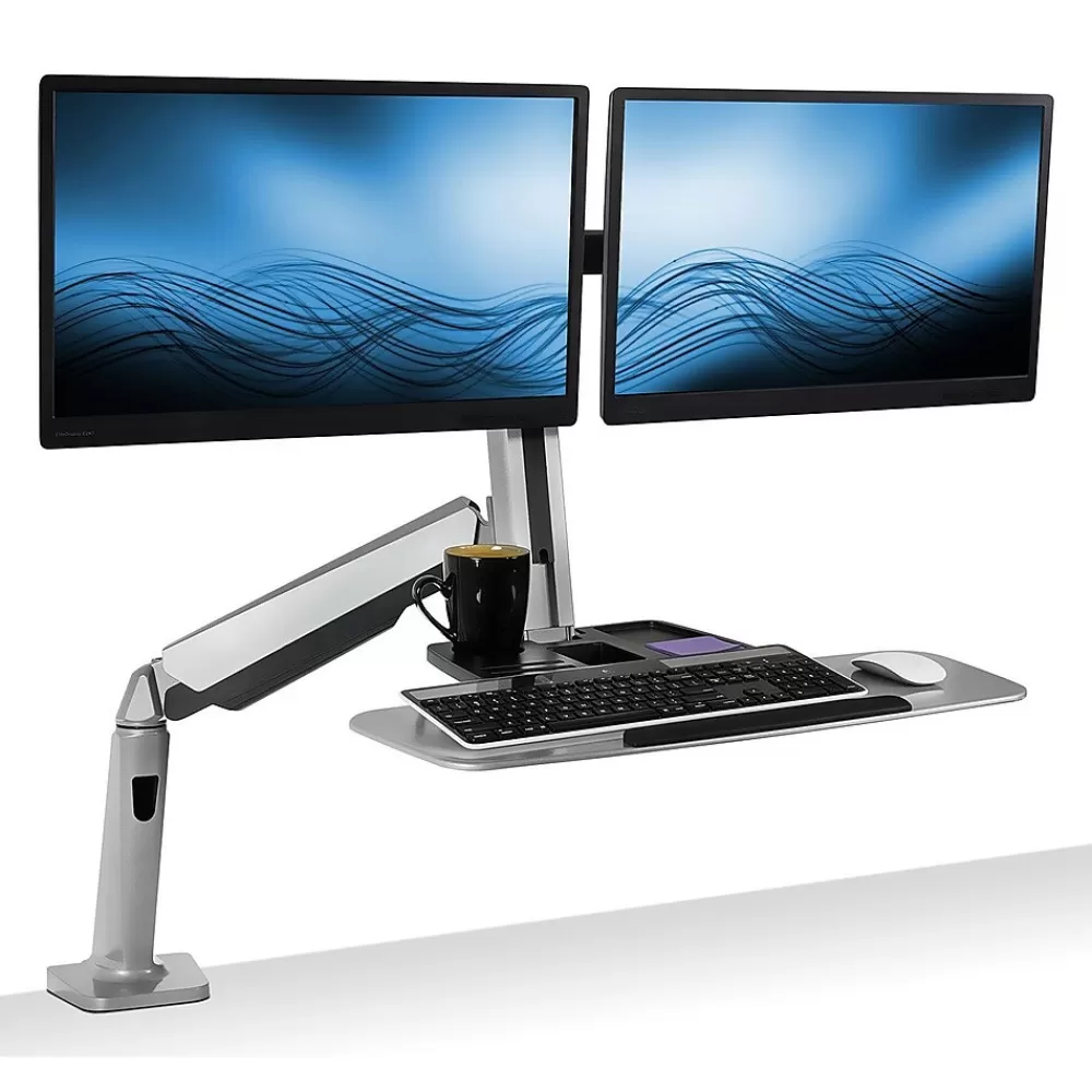 Mount-It! Sit Stand Desk Mount Workstation, Dual Monitor Standing Desk Converter, Full Motion Arm, Height Adjustable (MI-7904) Online