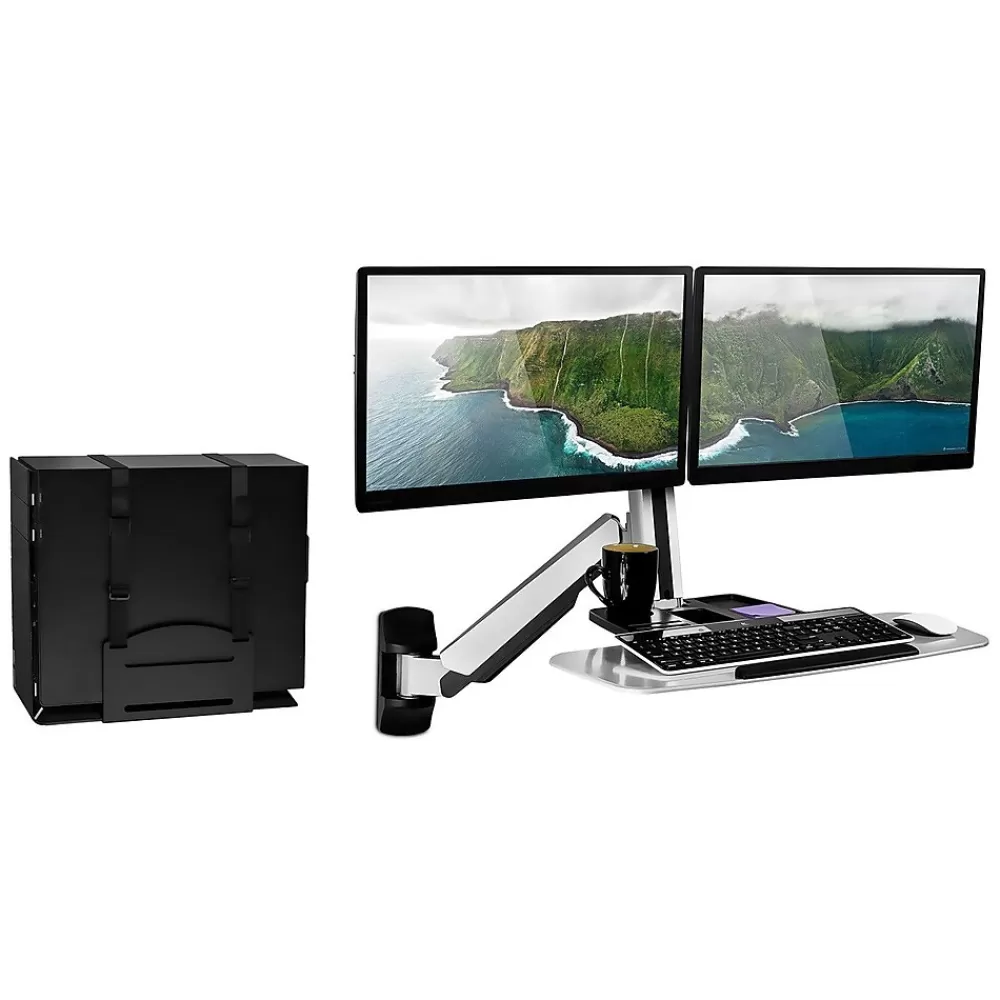 Mount-It! Sit Stand Wall Mount Workstation, Articulating Standing Desk for Dual Monitors, Floating Keyboard Tray (MI-7906) Sale