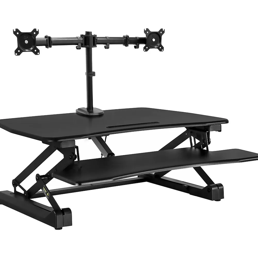 Mount-It! 35"W Electric Adjustable Standing Desk Converter with Dual Monitor Mount and USB Charging Port, Black (MI-8053) Fashion