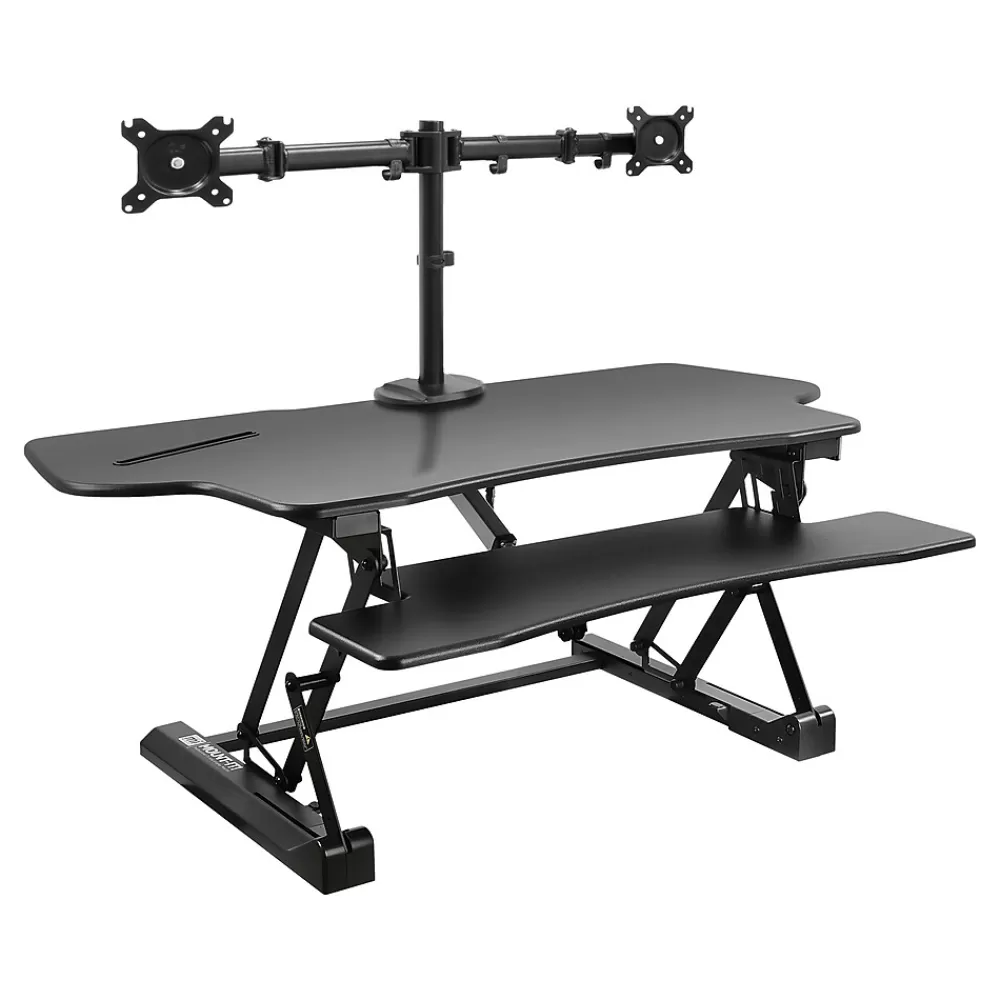 Mount-It! 47"W Electric Adjustable Standing Desk Converter with Dual Monitor Mount and USB Charging Port, Black (MI-8054) Hot