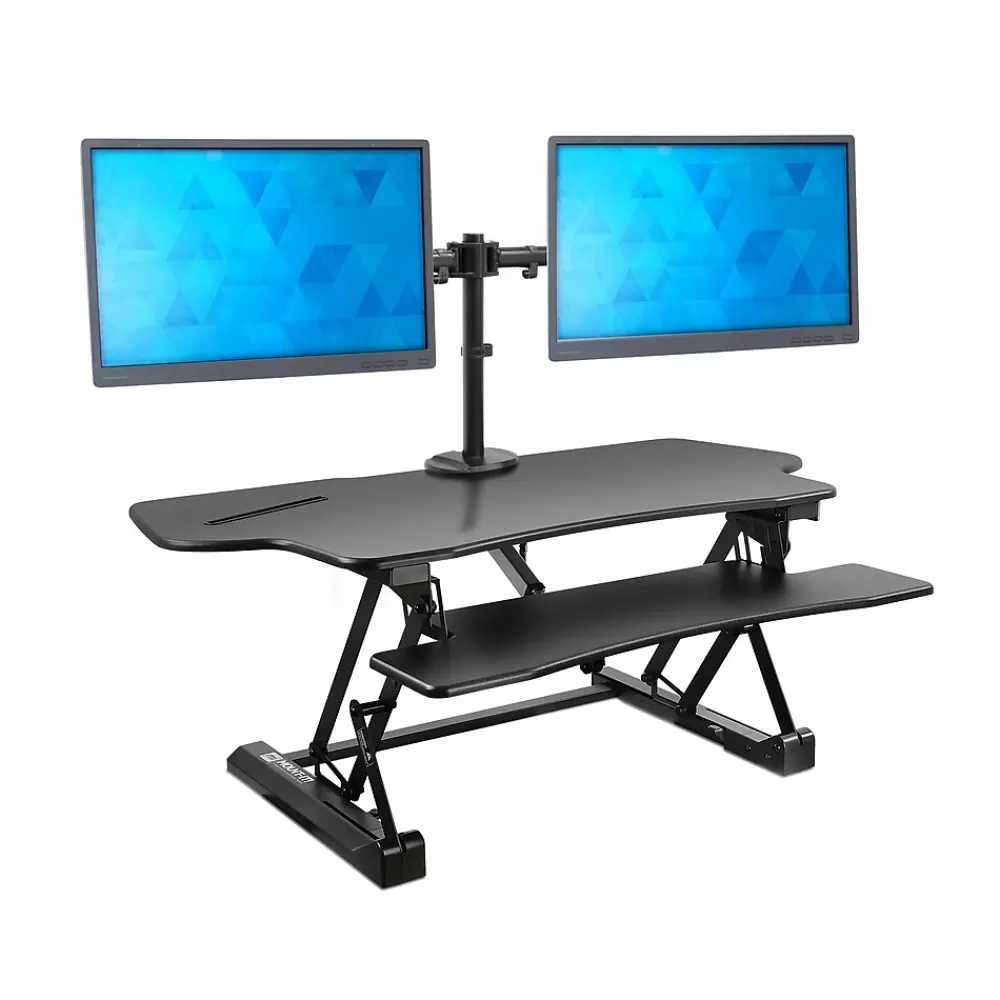 Mount-It! 47"W Electric Adjustable Standing Desk Converter with Dual Monitor Mount and USB Charging Port, Black (MI-8054) Hot