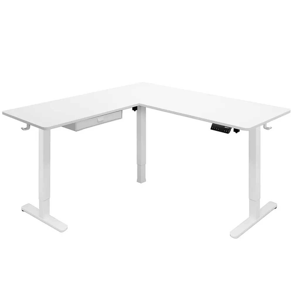 Mount-It! 63"W Electric L-Shaped Corner Adjustable Standing Desk, White/White (MI-15011) Clearance