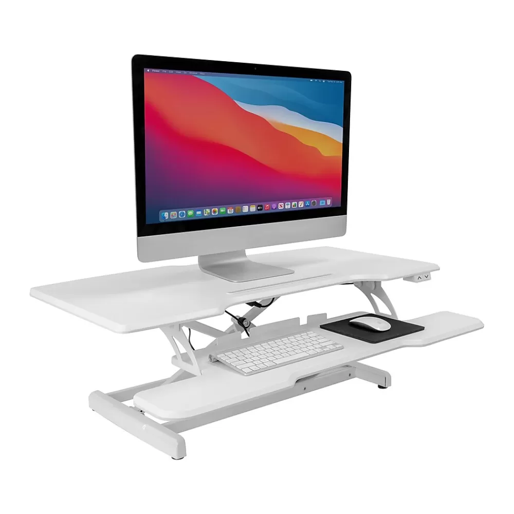 Mount-It! 38"W Electric Rectangular Adjustable Standing Desk Converter, White (MI-8012) Cheap