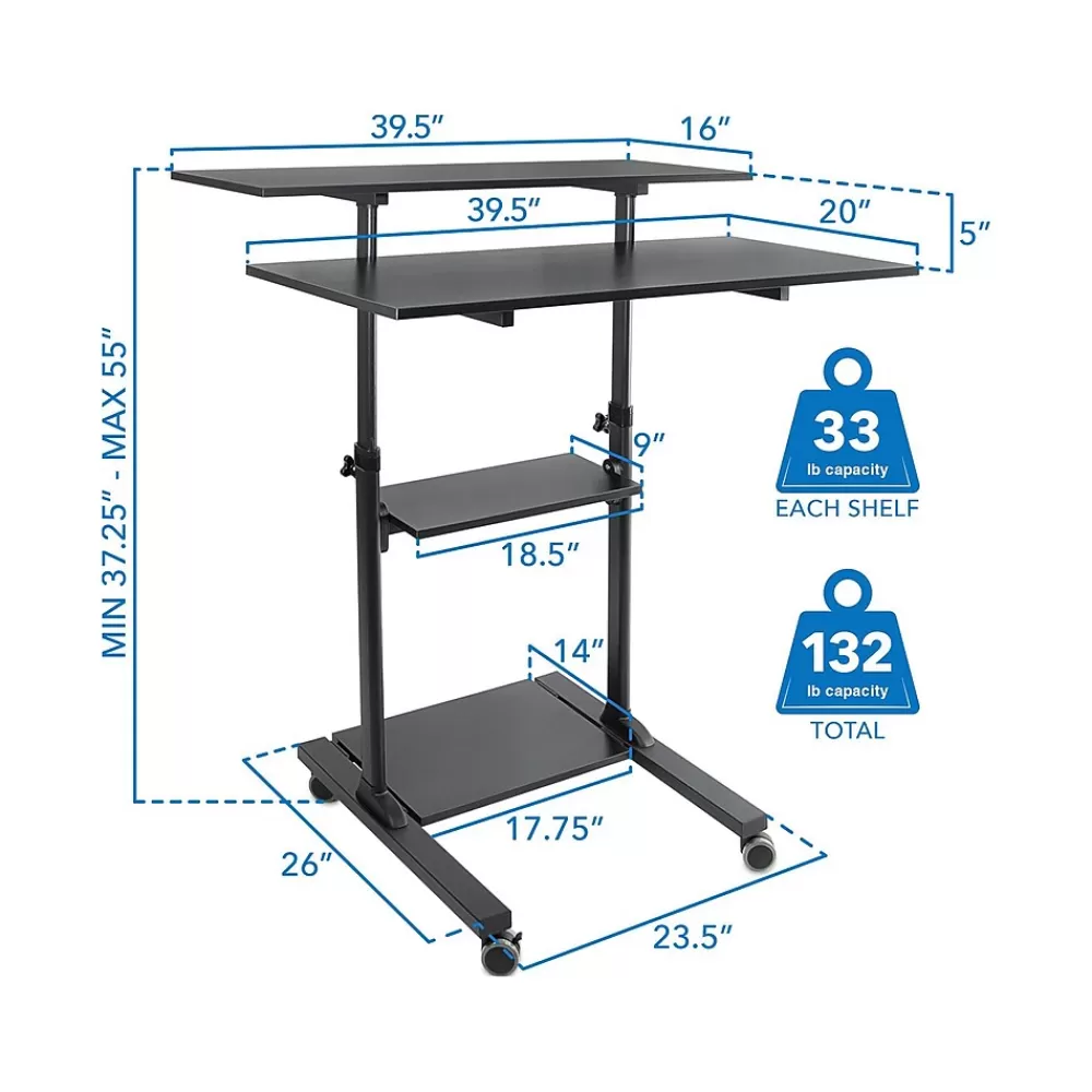 Mount-It! Mount-lt! 37"-55" Adjustable Monitor Rolling Stand up Desk, Black (MI-7970B) New