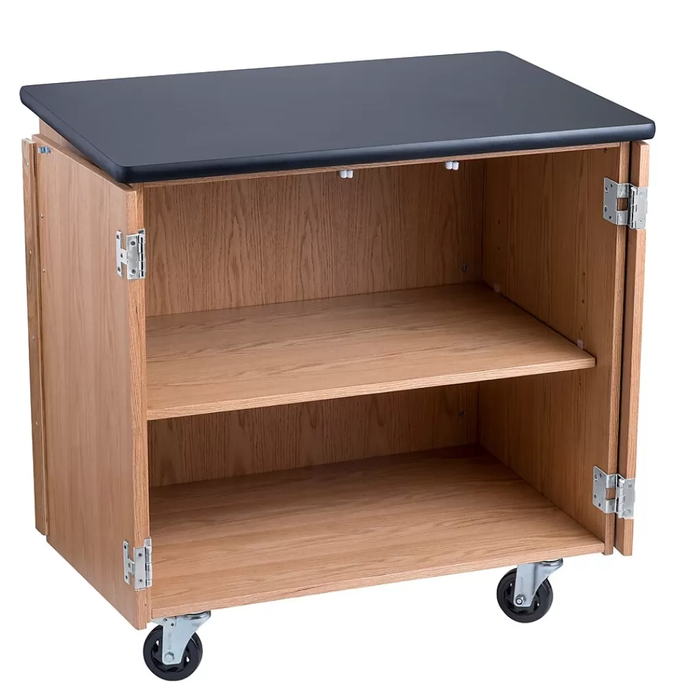 National Public Seating NPS® 36"H Mobile Science Cabinet With Adjustable Height Shelf, High Black Top/Light Oak Frame (MSC24361) Discount