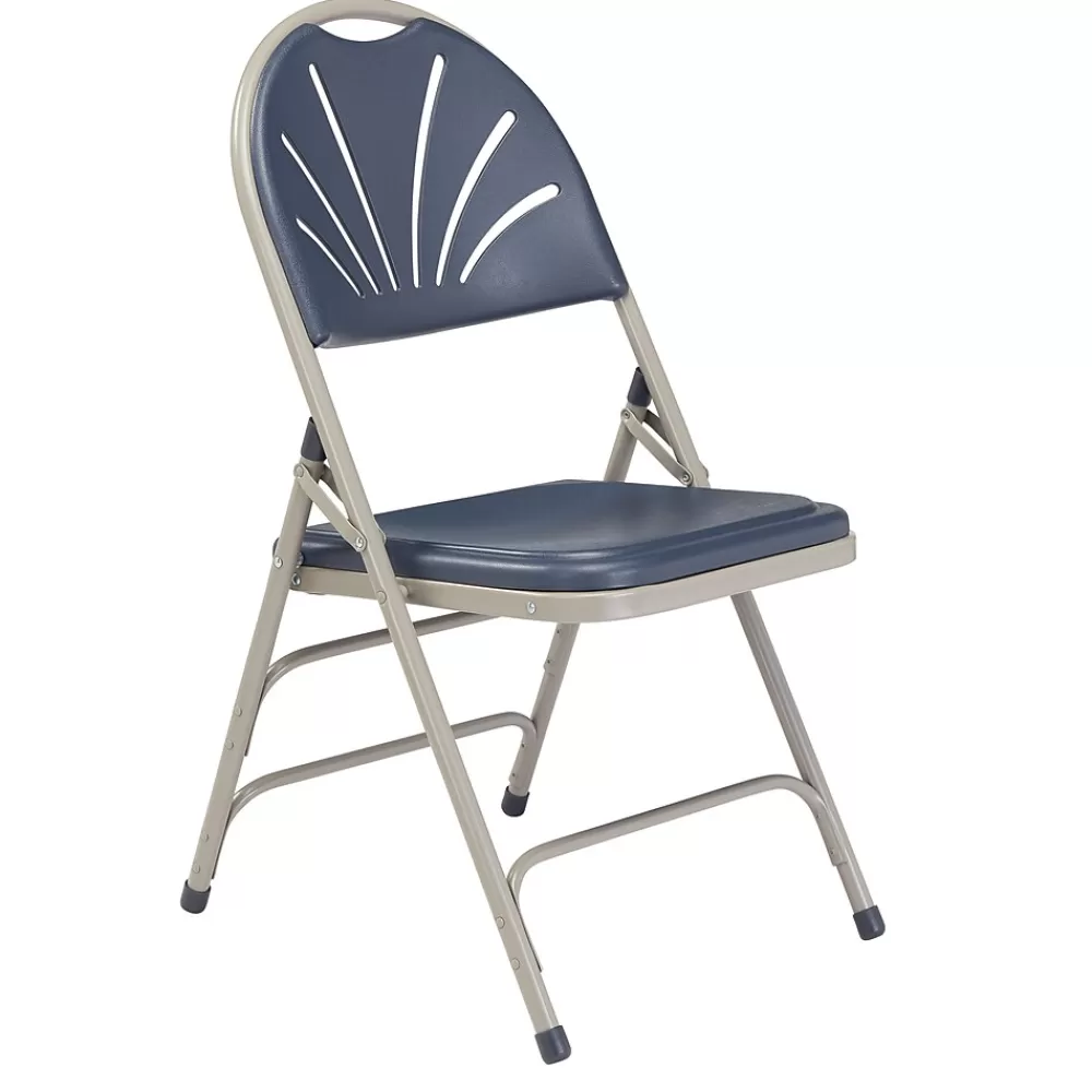 National Public Seating NPS 1100 Series Deluxe Fan Back With Triple Brace Double Hinge Folding Chair, Dark Blue, 4 (1115/4) Sale