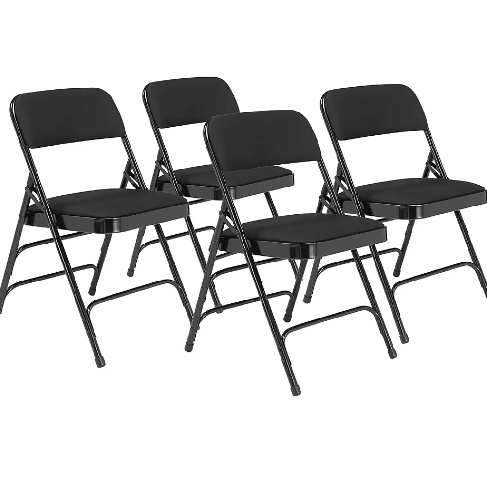 National Public Seating NPS 2300 Series Fabric Padded Triple Brace Double Hinge Premium Folding Chairs, Midnight Black/Black, 4 Pack (2310/4) Cheap