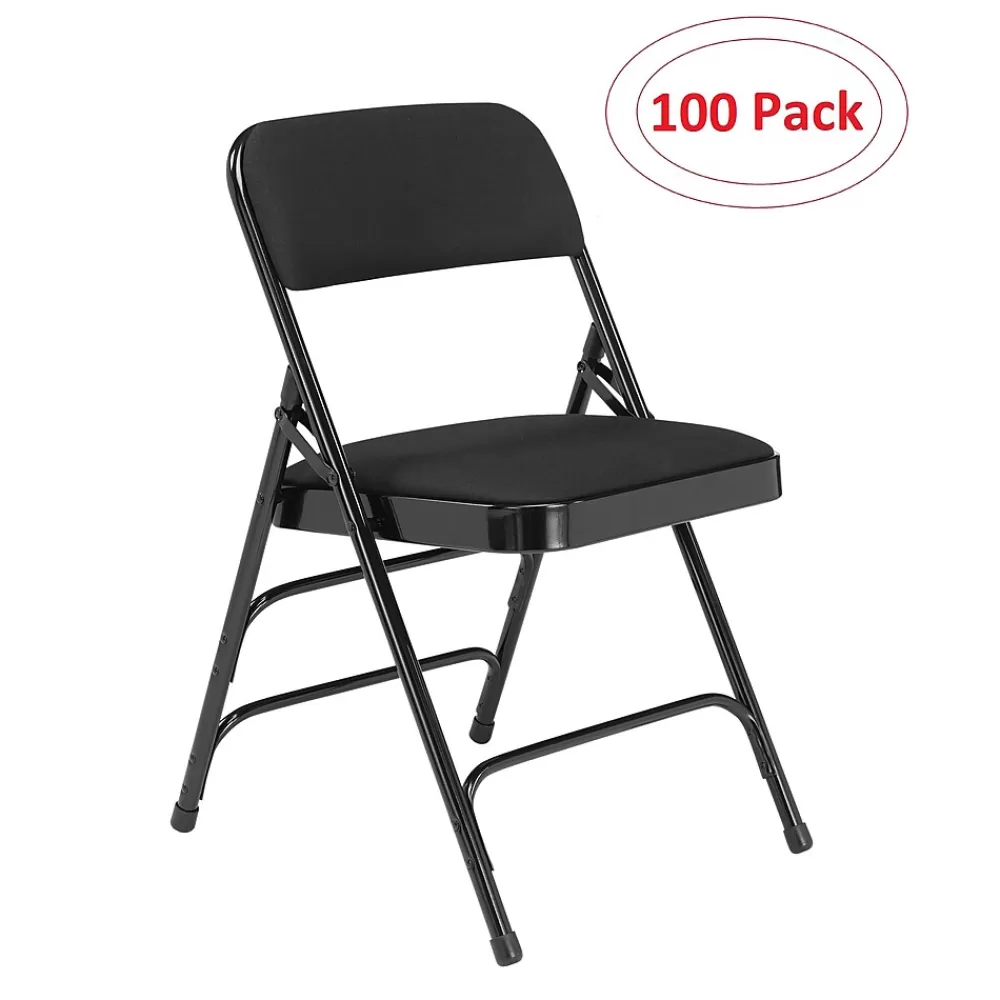 National Public Seating NPS 2300 Series Fabric Padded Triple Brace Double Hinge Premium Folding Chairs, Midnight Black/Black, 100 Pack (2310/100) Store