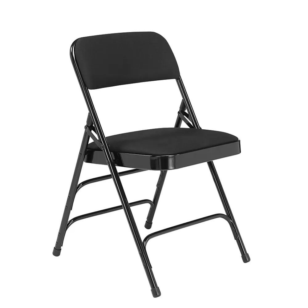 National Public Seating NPS 2300 Series Fabric Padded Triple Brace Double Hinge Premium Folding Chairs, Midnight Black/Black, 4 Pack (2310/4) Cheap