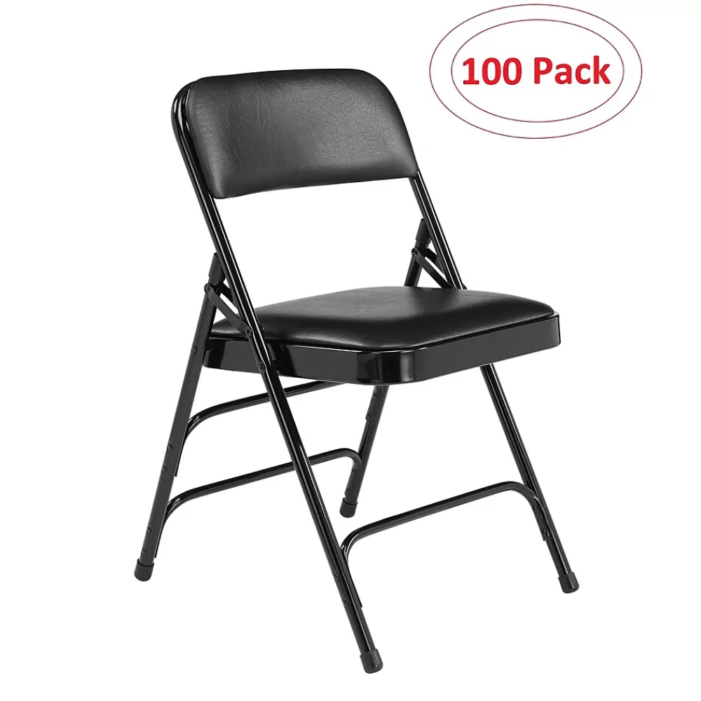 National Public Seating NPS 1300 Series Premium Vinyl Upholstered Triple Brace Double Hinge Folding Chair, Black, 100 Pack (1310/100) Outlet
