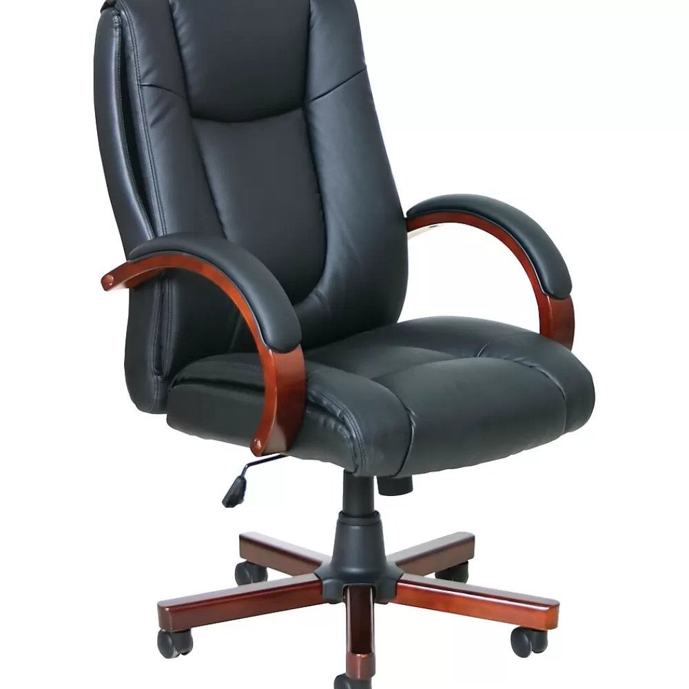 Offices to go Luxhide Bonded Leather Executive Chair with Wood Arms and Base, Cordovan (OTG11300B) Online