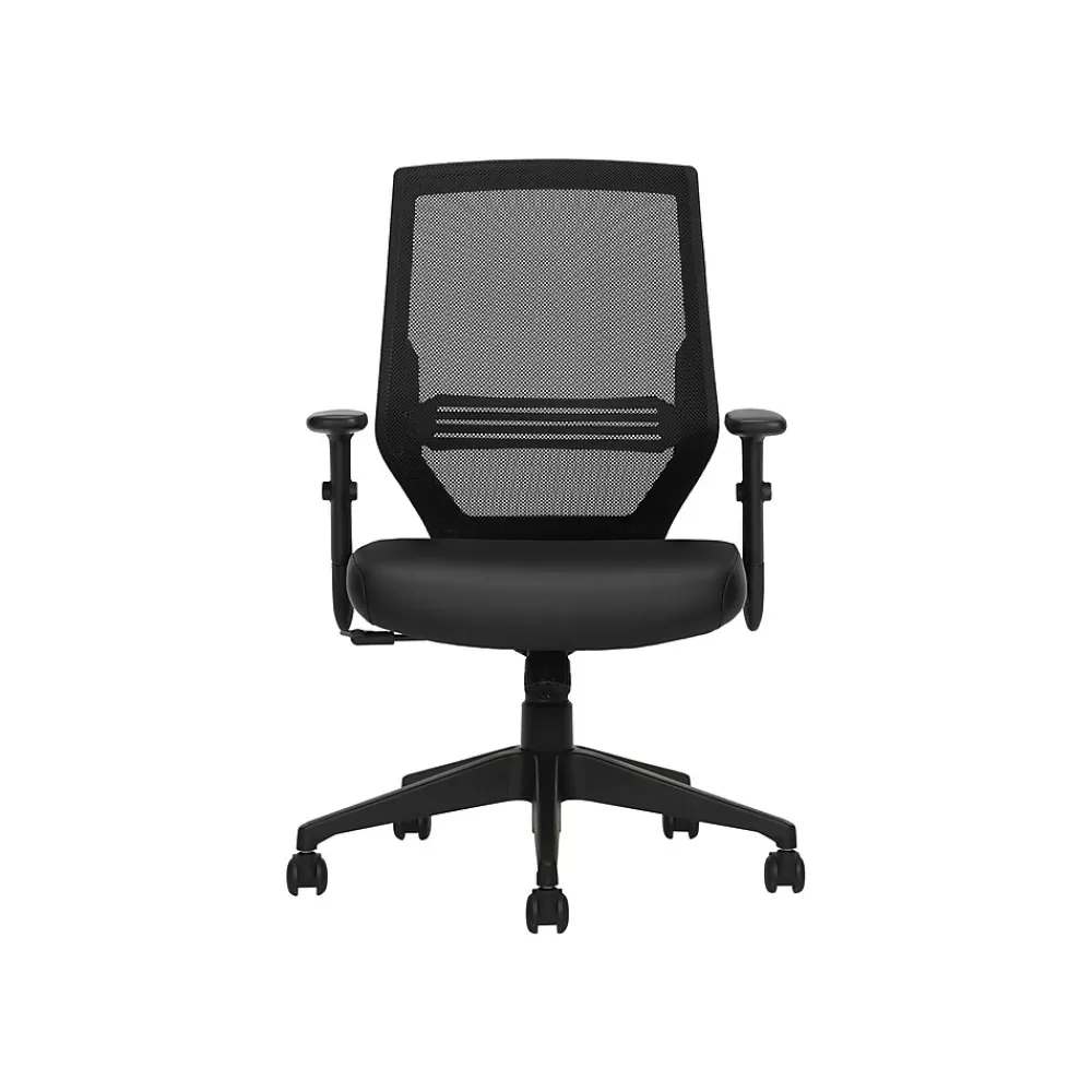Offices to go Mesh Back Luxhide Task Chair, Black (OTG12112B) Hot