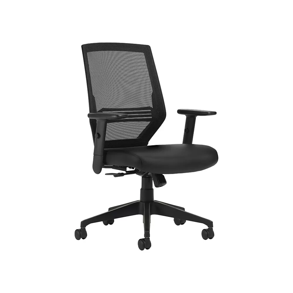 Offices to go Mesh Back Luxhide Task Chair, Black (OTG12112B) Hot