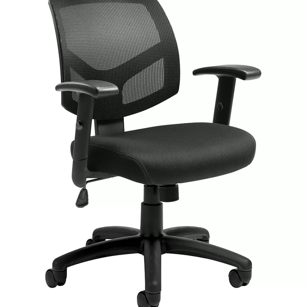 Offices to go Mesh Back Managers Chair, Black, Adjustable Arms (OTG11514B) New