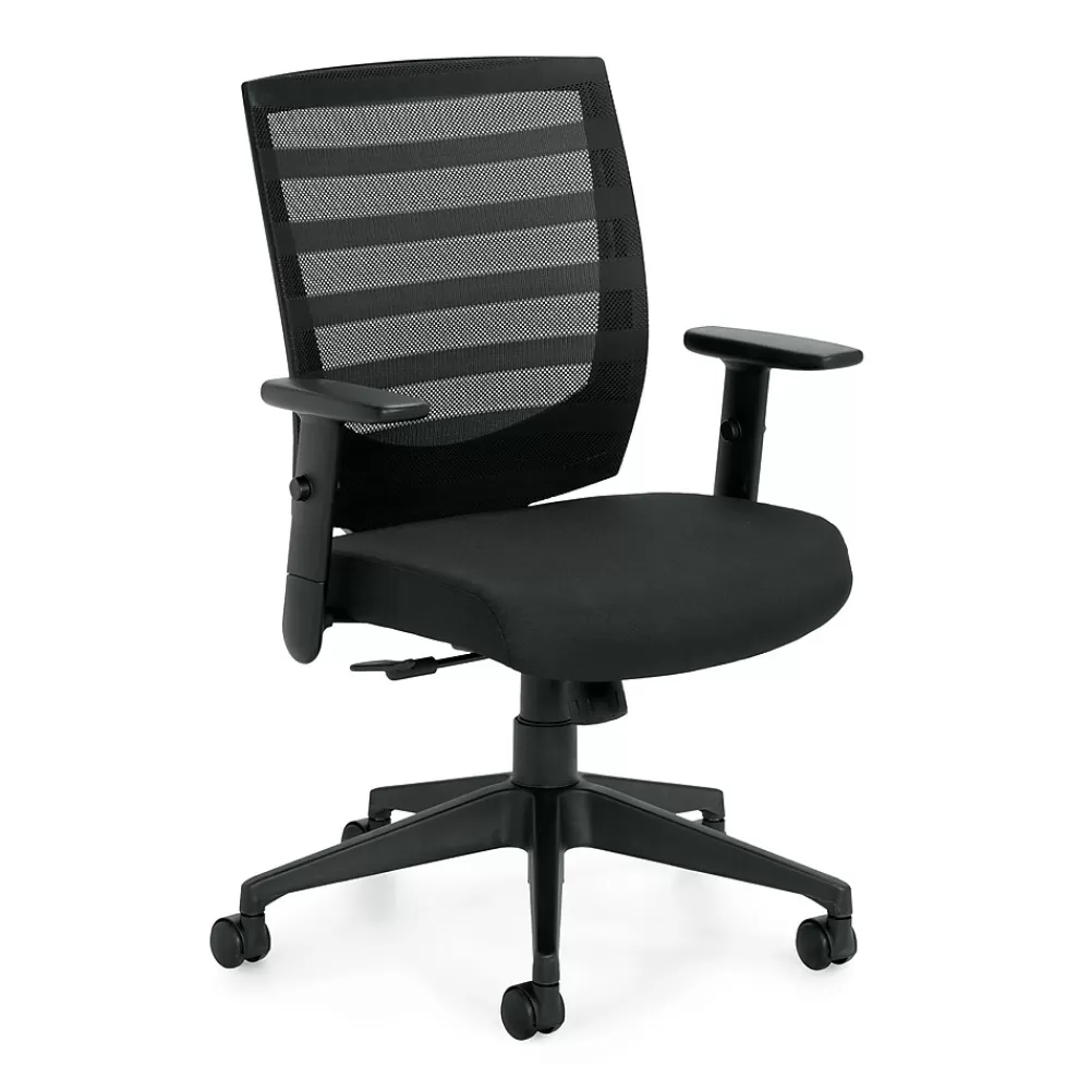 Offices to go Mid-Back Mesh Fabric Management Chair, Black, Adjustable Arms (OTG11921B) Fashion