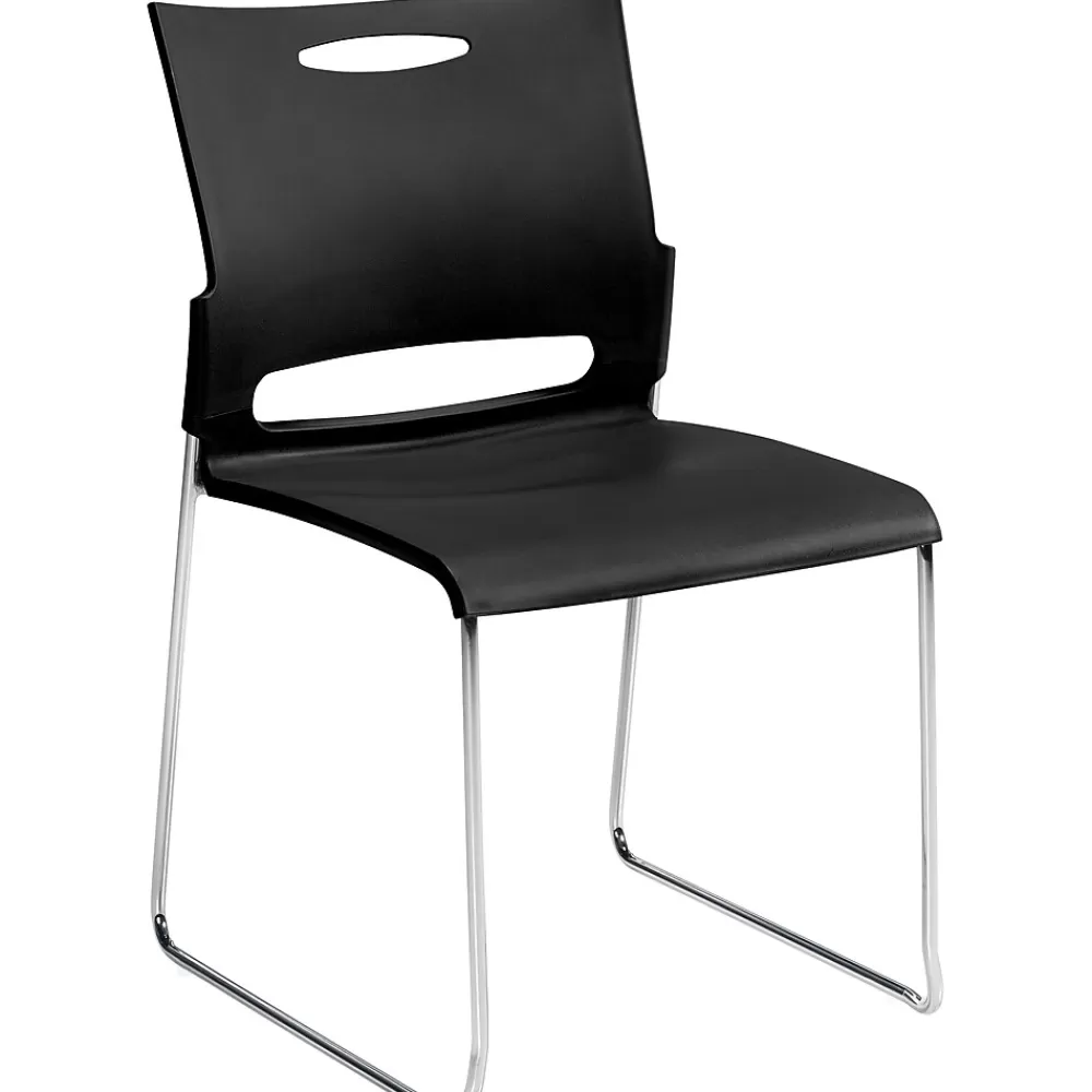 Offices to go Plastic Armless Stacking Chair, Black/Chrome, 4/Pk (TDOTG11310B) Hot