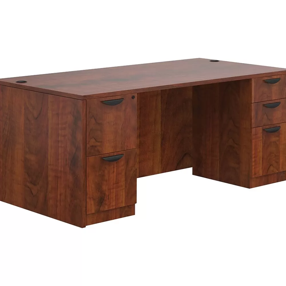 Offices to go Superior Laminate Double Pedestal Desk, Box/File, American Dark Cherry, 29.5"x71"x36" New