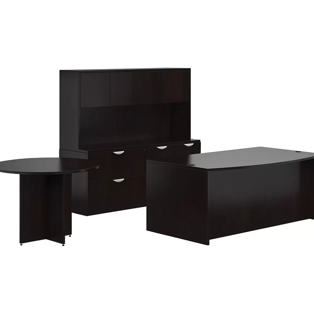 Offices to go Superior Laminate Front Desk Shell w/Storage; Pedestal/Table, Espresso, 29.5"-65"x71"-161"x111" Best