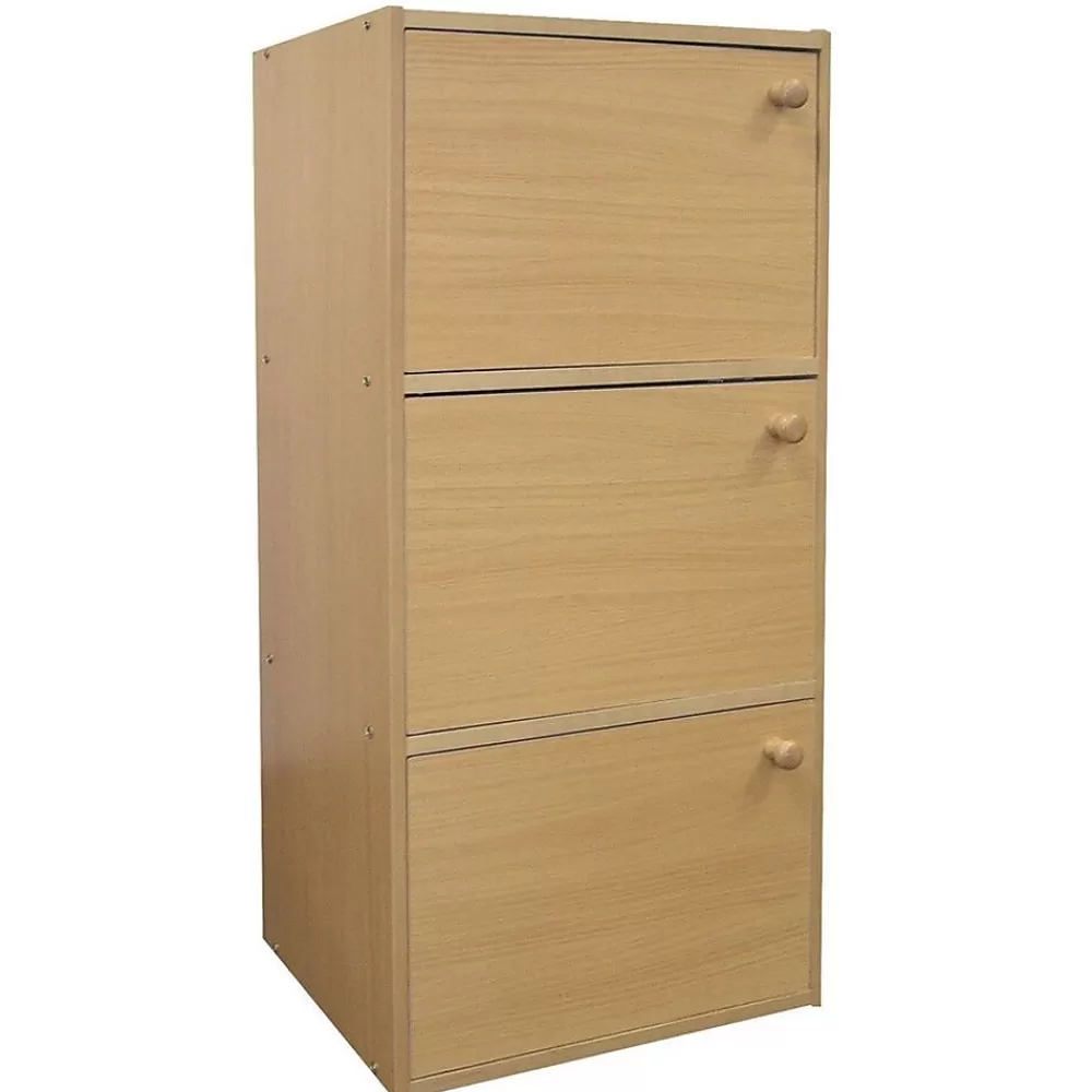 Ore International ® Home Decorators Collection 3-Level Rubberwood Bookshelf with Doors, Natural Flash Sale