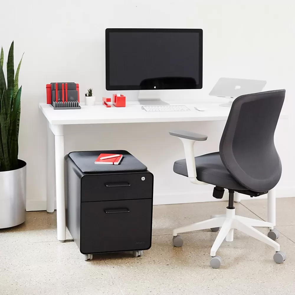 Poppin Black Mini Stow 2-Drawer Vertical File Cabinet, Rolling, Black (104730) Outlet