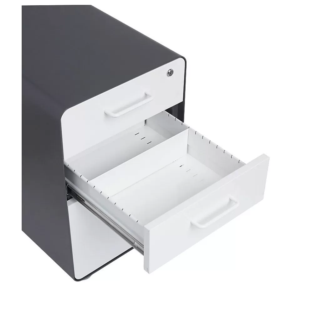Poppin Stow 3-Drawer File Cabinet, Rolling Cabinet with Casters, Letter/Legal, Charcoal/White, 20"D (103698) Flash Sale