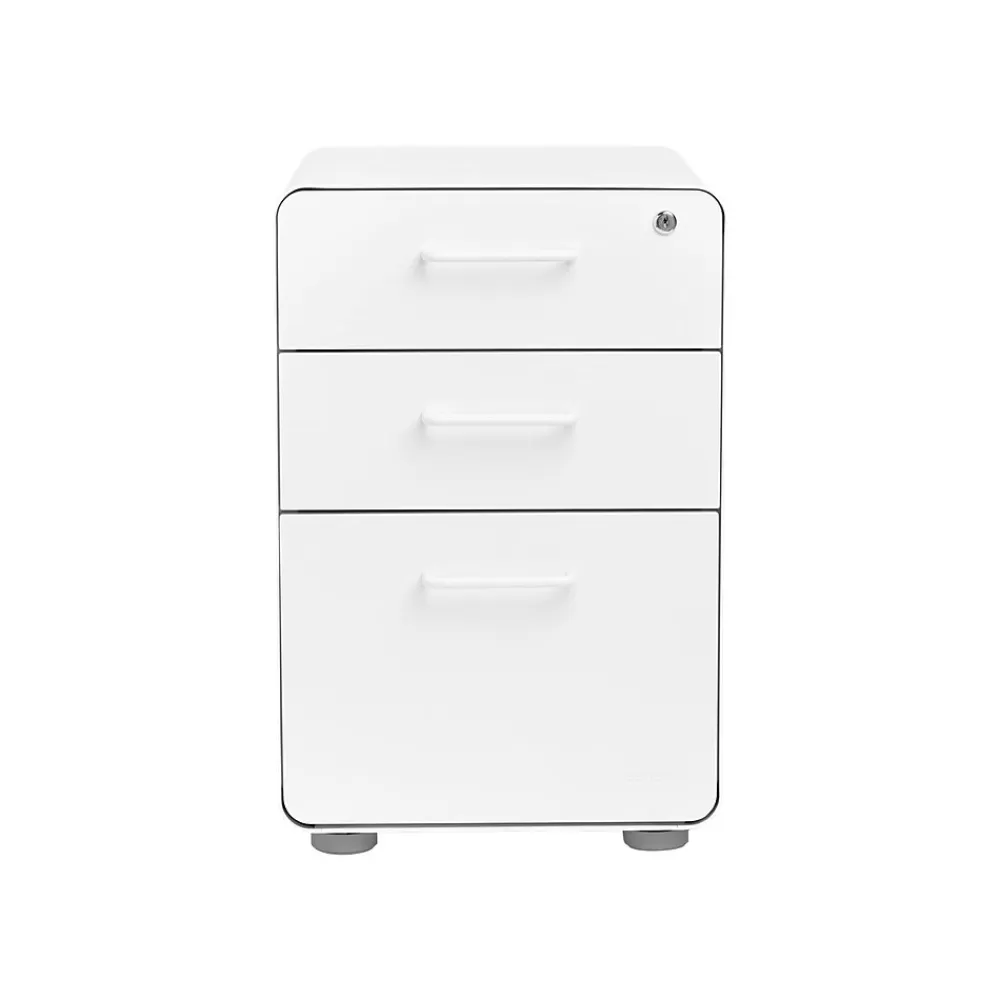 Poppin Stow 3-Drawer Mobile Vertical File Cabinet, Letter/Legal Size, Lockable, 24"H x 15.75"W x 20"D, White (100425) Sale