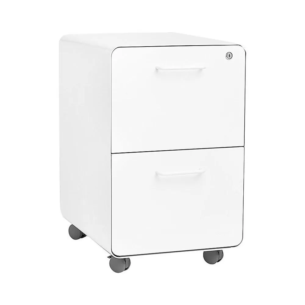 Poppin Stow 2-Drawer Mobile Vertical File Cabinet, Letter/Legal Size, Lockable, 25"H x 15.75"W x 20"D, White (100914) Cheap