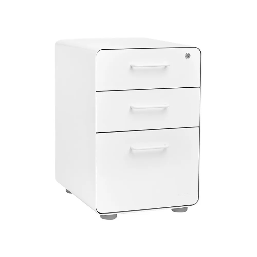 Poppin Stow 3-Drawer Mobile Vertical File Cabinet, Letter/Legal Size, Lockable, 24"H x 15.75"W x 20"D, White (100425) Sale