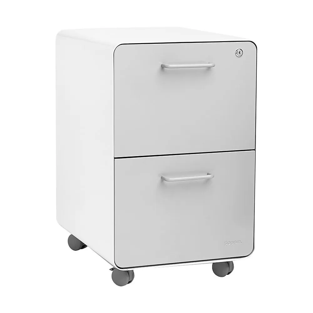 Poppin Stow 2-Drawer Mobile Vertical File Cabinet, Letter/Legal Size, Lockable, 25"H x 15.75"W x 20"D, White and Gray (102257) Fashion