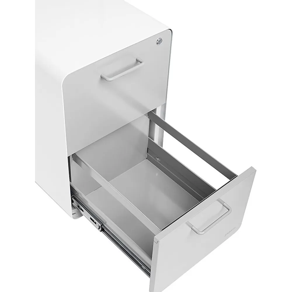 Poppin Stow 2-Drawer Mobile Vertical File Cabinet, Letter/Legal Size, Lockable, 25"H x 15.75"W x 20"D, White and Gray (102257) Fashion