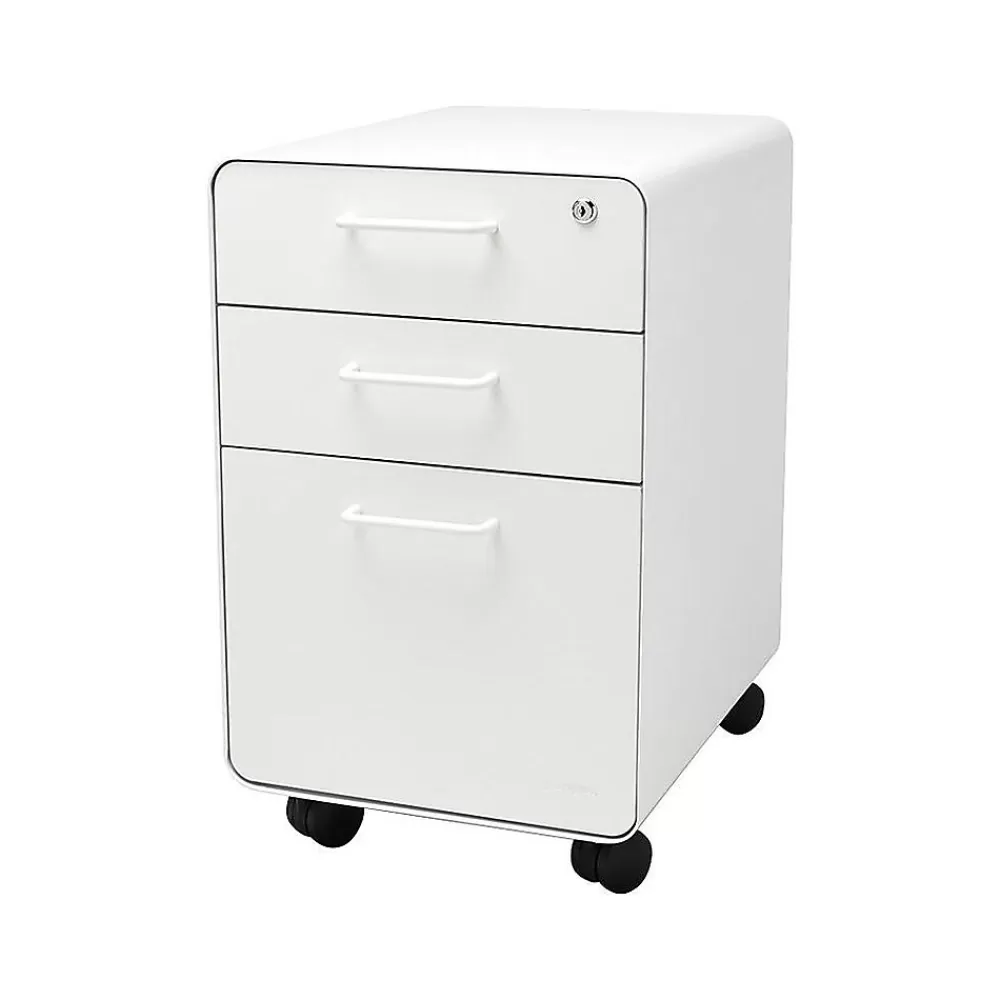 Poppin Stow 3-Drawer Vertical File Cabinet, Locking, Letter/Legal, White, 20"D (100915) Shop