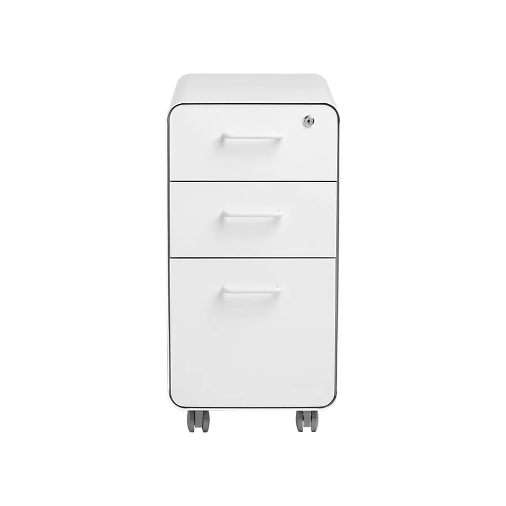Poppin The Sort-It-Out 3-Drawer Mobile Vertical File Cabinet, Letter/Legal Size, Lockable, 25"H x 12.5"W x 20"D, White (104742) Clearance