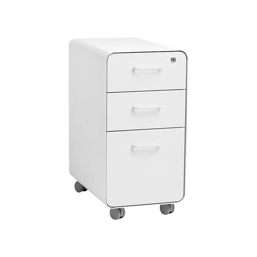 Poppin The Sort-It-Out 3-Drawer Mobile Vertical File Cabinet, Letter/Legal Size, Lockable, 25"H x 12.5"W x 20"D, White (104742) Clearance