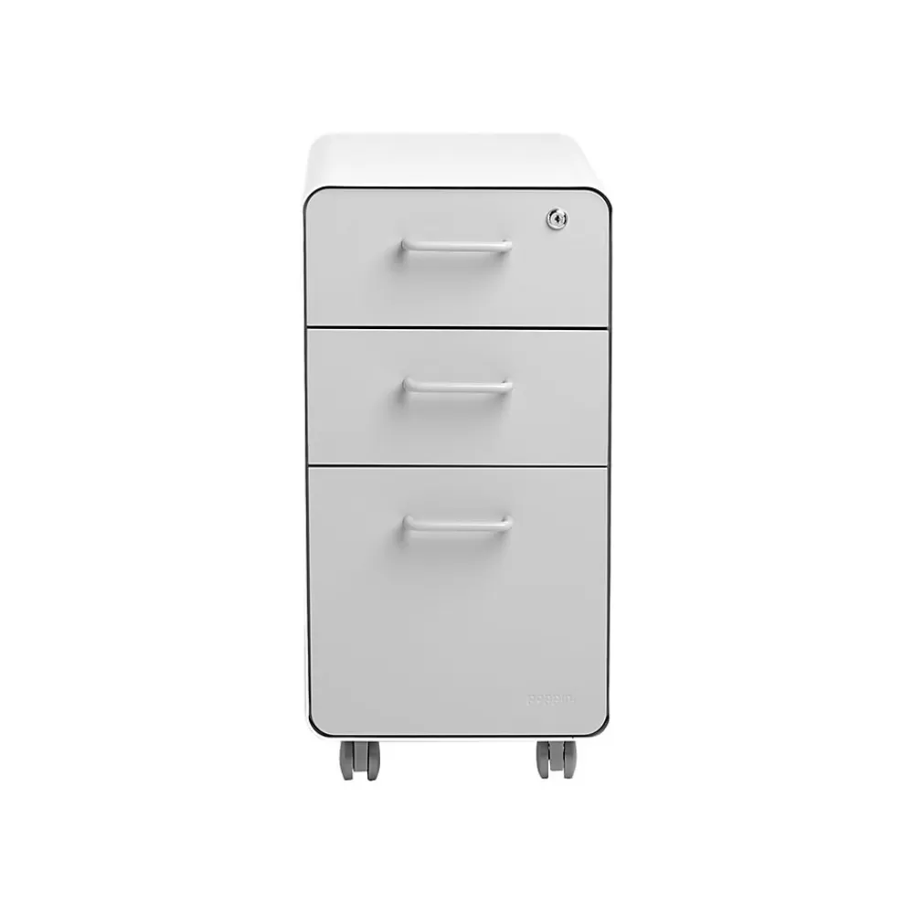 Poppin The Sort-It-Out 3-Drawer Mobile Vertical File Cabinet, Letter/Legal Size, Lockable, White/Light Gray (104743) Cheap