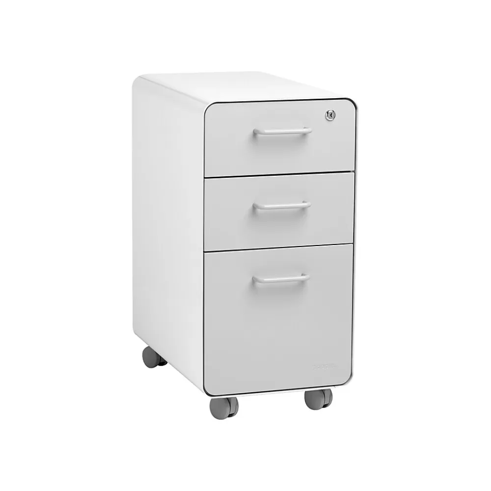 Poppin The Sort-It-Out 3-Drawer Mobile Vertical File Cabinet, Letter/Legal Size, Lockable, White/Light Gray (104743) Cheap