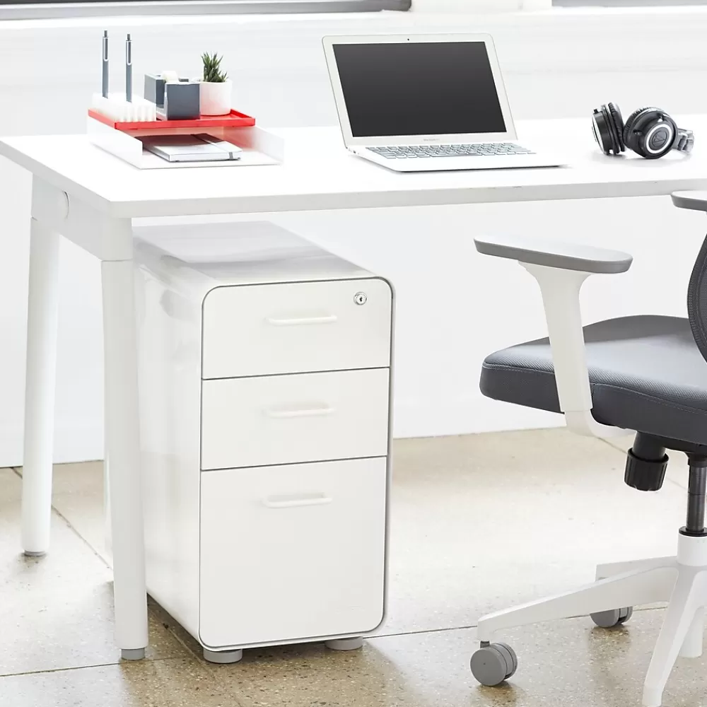 Poppin White + Light Gray Slim Stow 3-Drawer vertical File Cabinet, Light Gray (104668) Online