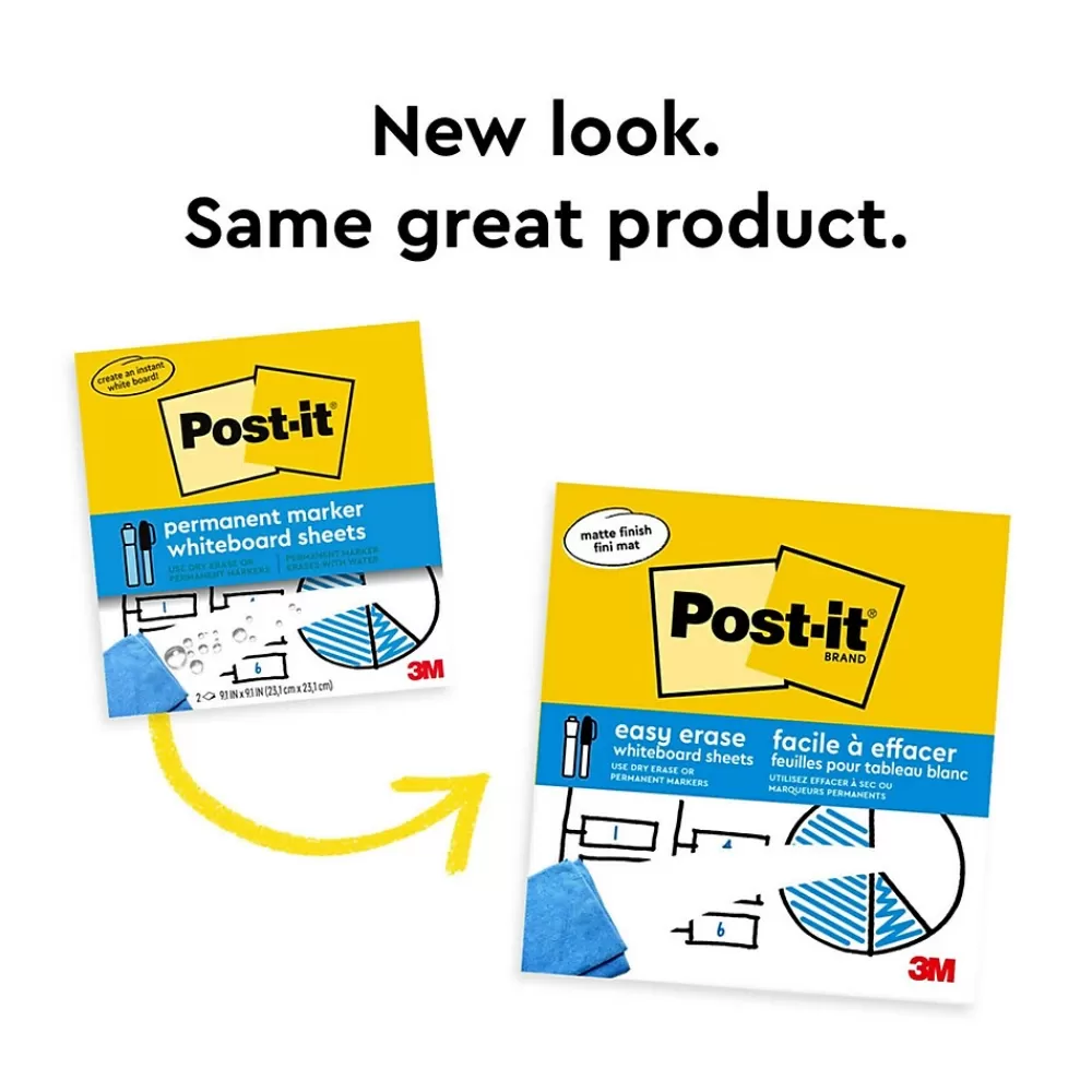 Post-it Easy Erase Plastic Adhesive Dry-Erase Whiteboard, 9.1" x 9.1", 2/Pack (FWS-Sheets-2PK) Discount