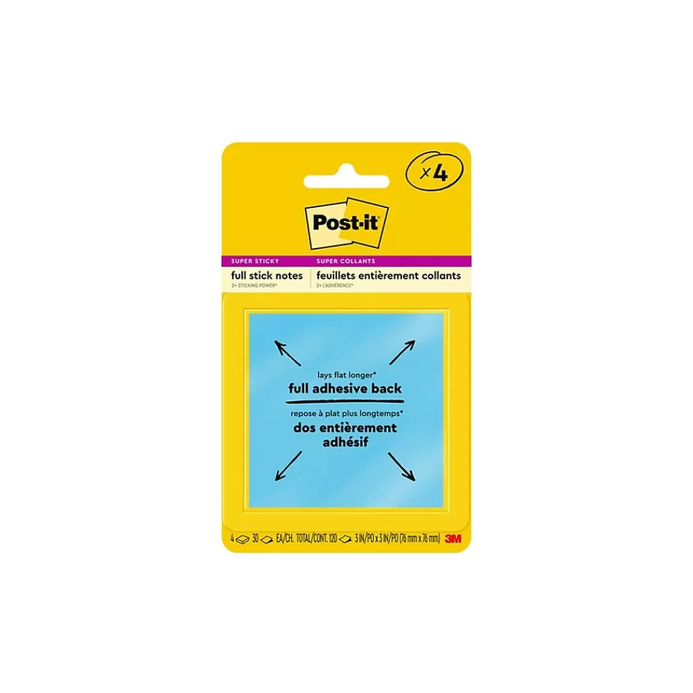 Post-it Full Adhesive Notes, 3" x 3", Energy Boost Collection, 30 Sheet/Pad, 4 Pads/Pack (F3304SSAU) Hot