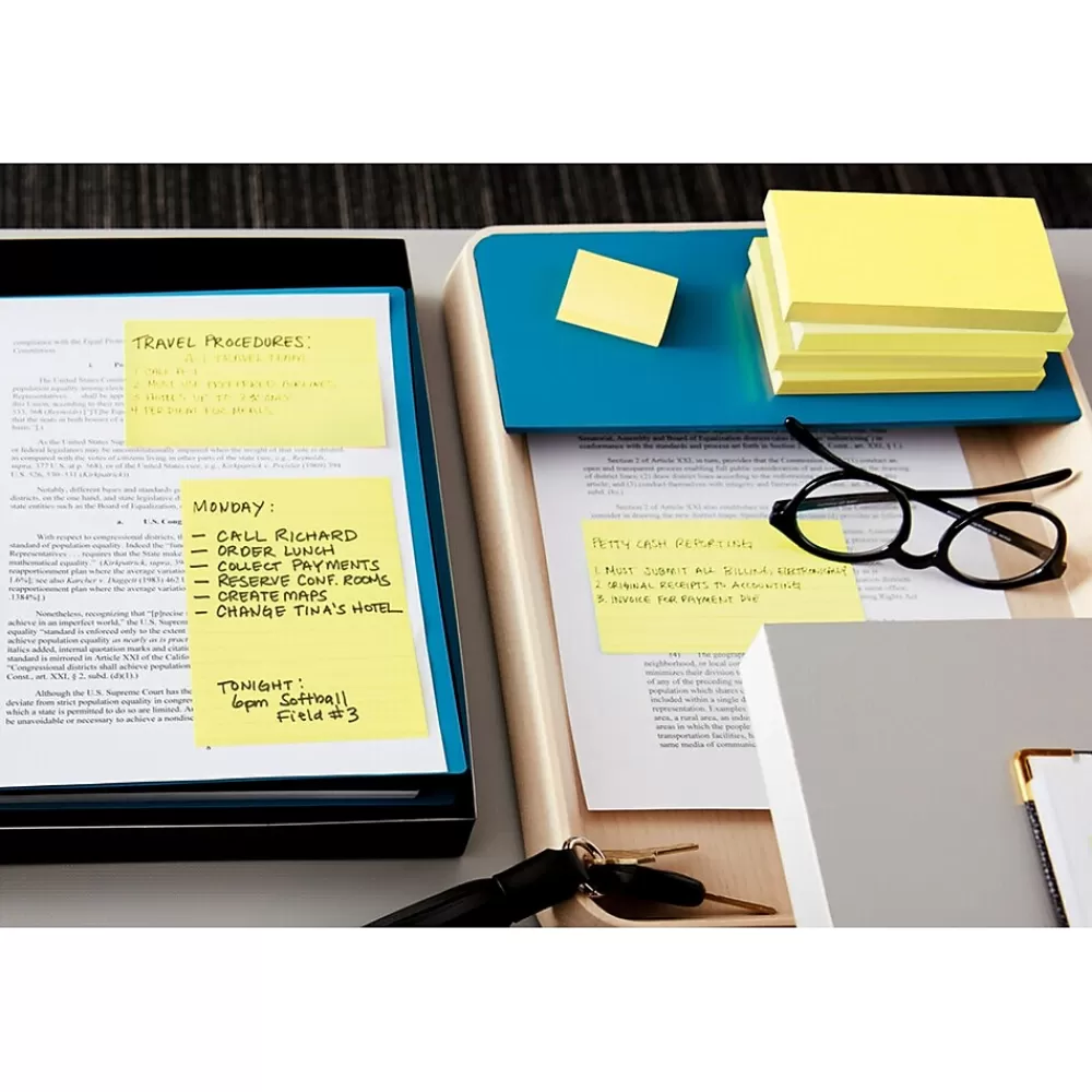 Post-it Greener Recycled Notes, 3" x 5", Canary Collection, 100 Sheet/Pad, 12 Pads/Pack (655RPYW) Clearance